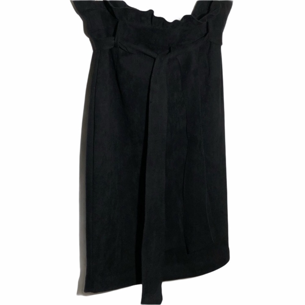 Paperbag Waist Black Faux Suede Pencil Skirt